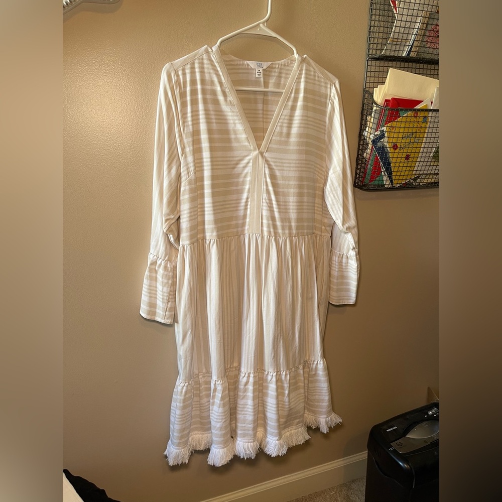 Time and Tru White Striped V-Neck Tiered Dress